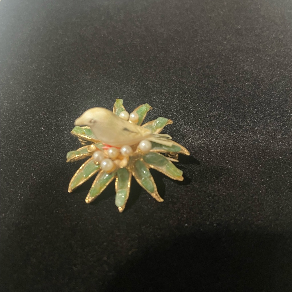 Vintage Swoboda Birds Nest W/Eggs Brooch